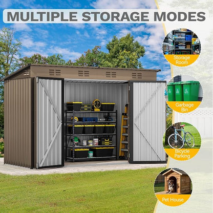 DWVO 9' x 4' Outdoor Storage Shed, Large Metal Tool Sheds, Heavy Duty Storage - Image 9