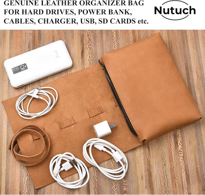 Leather Tech Pouch for Cables Chargers Phone | Tech Bag | Zipper Travel - Image 3