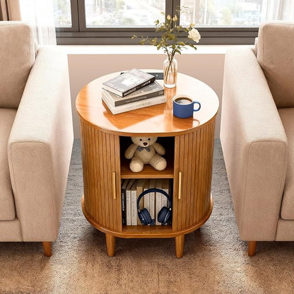 Nightstands Set of 2 & Charging Station, Fluted Accent Side Table - Image 5