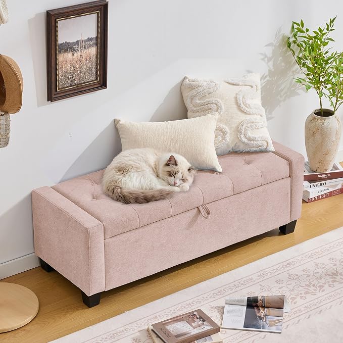 Huatean Home 43" Ottoman with Storage, Upholstered Entryway Bench with Seating - Image 5