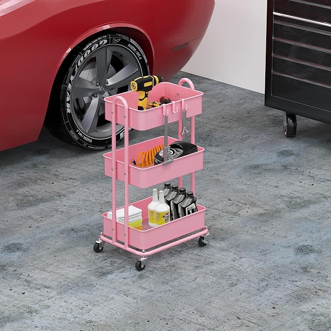 Simple Houseware 3-Tier Heavy Duty Metal Utility Rolling Cart - Image 4