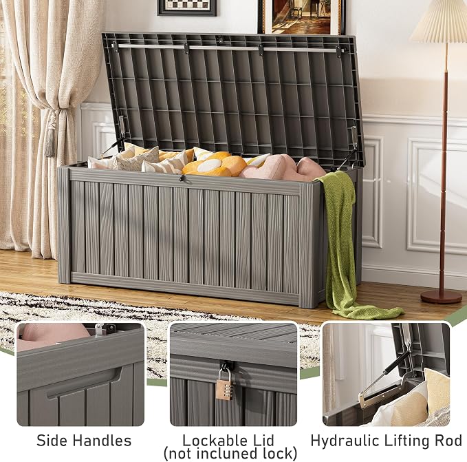 Outdoor Storage Box, 120 Gallon Deck Box, Resin Waterproof Outside Storage Bench - Image 6