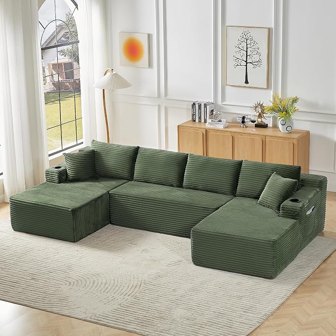 GNIXUU 133.5" Green U Shaped Boneless Sectional Couch by GNIXUU