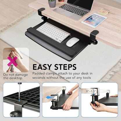 EHO Clamp-On Retractable Adjustable Keyboard Tray, Under Desk Ergonomic - Image 6