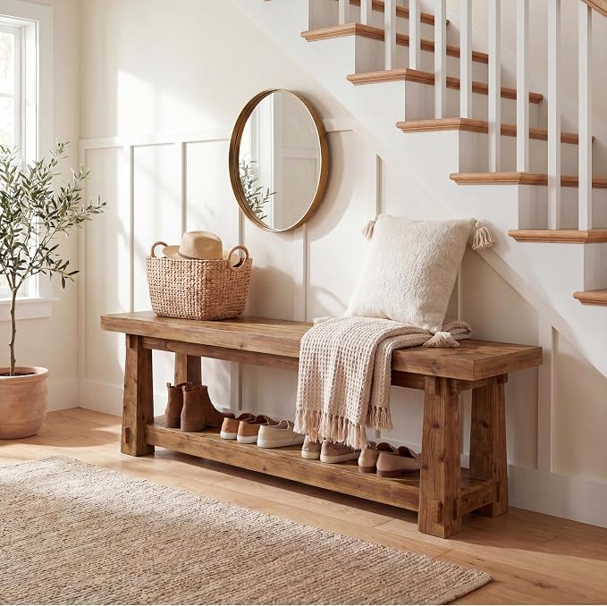55'' Solid Wood Entryway Bench - Image 3