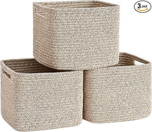 3 Pack Cube Storage Bin, 9”x9”x7” Cotton Rope Woven Baskets by Degeyoyo
