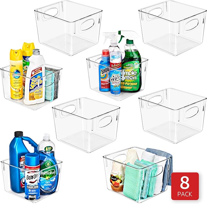 Sorbus 8 Pack Medium Clear Plastic Storage Bins, Refrigerator, Under Sink - Image 6
