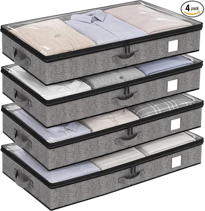 Fixwal Under Bed Storage Containers 4 Pack, Reinforced Underbed Organizer Below by Fixwal