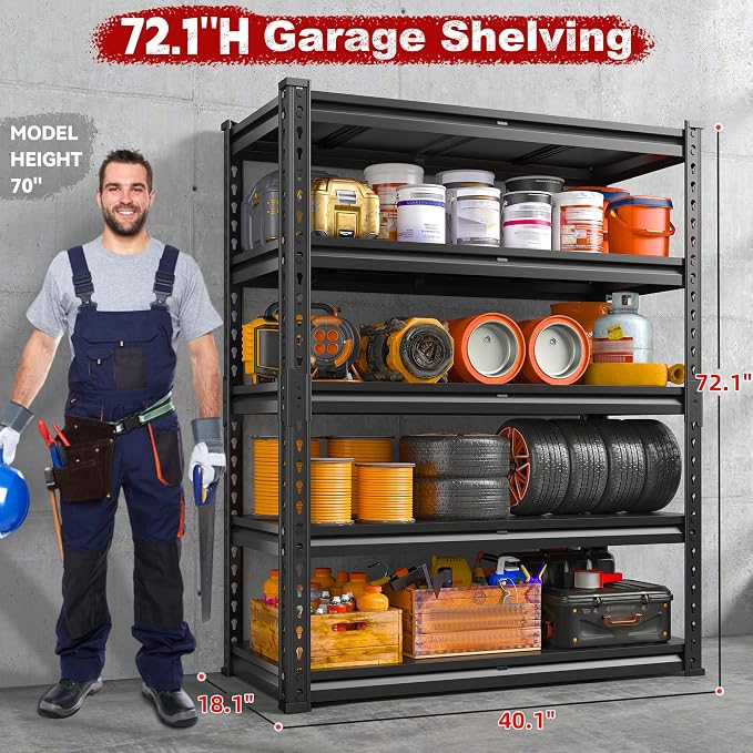 REIBII 72.1" H Garage Shelving 2000LBS Storage Shelves Heavy Duty Metal - Image 2