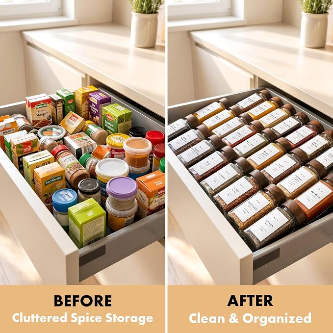 EDELHAUS Glass Spice Jars with Label, 24x Acacia Wooden Lids - Image 6
