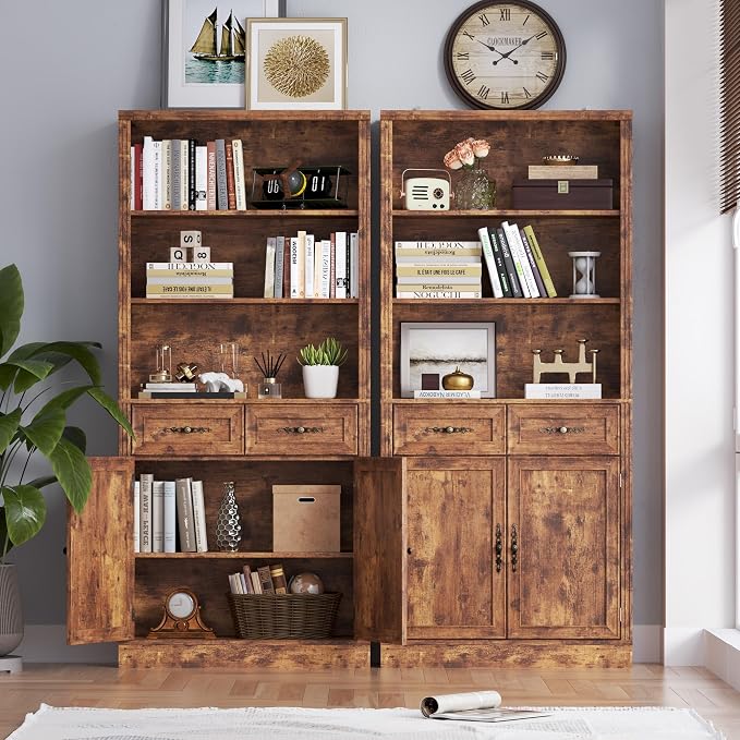 71.4" Tall Bookshelf with Drawers & Cabinet, 5-Tier Floor Standing Bookcase - Image 4