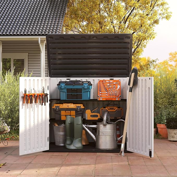 EHHLY 47 Cuft Outdoor Storage Shed Shelf, Outdoor Storage Cabinet Metal Shelves - Image 2