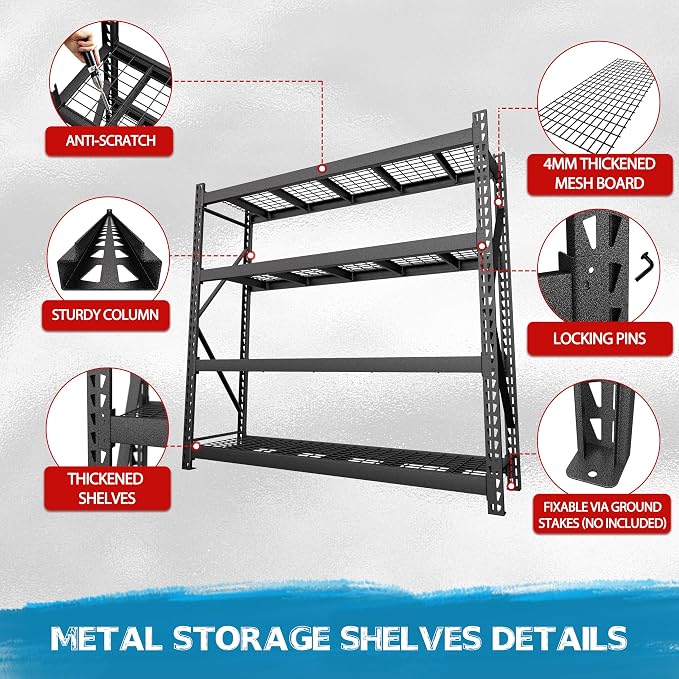 BlueWish 8000LBS Storage Shelves, 91 "W x 24 "D x 87 "H 4-Tier Adjustable Metal - Image 6