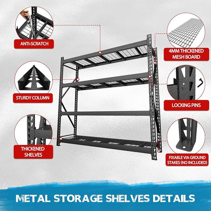 BlueWish 8000LBS Storage Shelves, 91 "W x 24 "D x 87 "H 4-Tier Adjustable Metal - Image 6