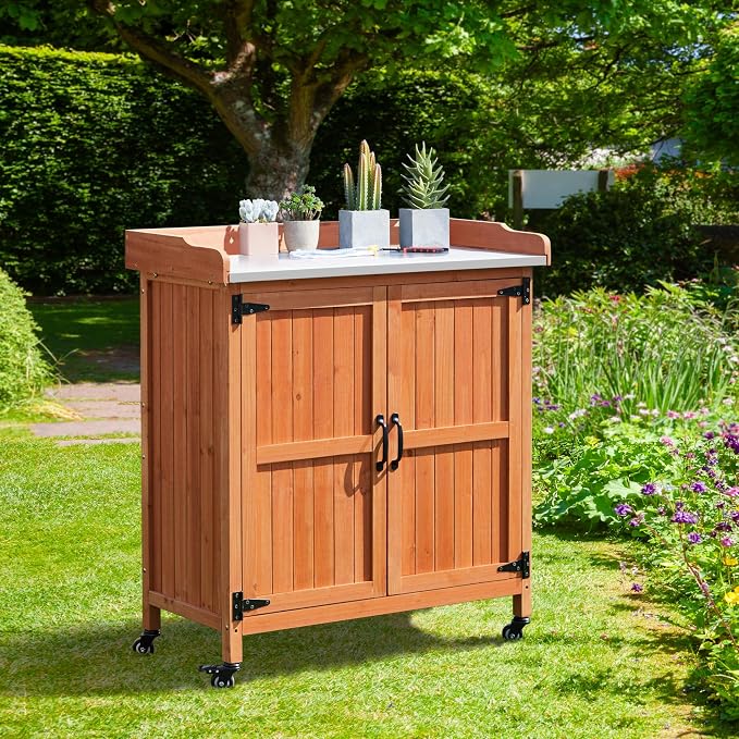 Topeakmart Wooden Outdoor Potting Bench Table - Image 4