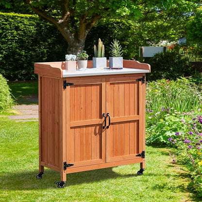 Topeakmart Wooden Outdoor Potting Bench Table - Image 4