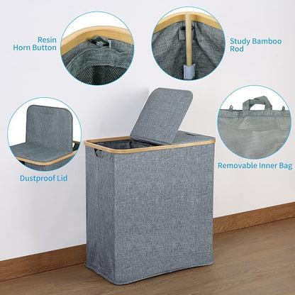 efluky Laundry Hamper with Lid, Double Laundry Hamper with 2 Removable Bags - Image 2