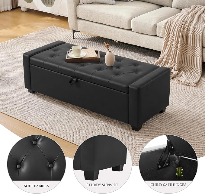 Huatean Home 48" Ottoman with Storage, Storage Ottoman Bench with Safety Hinge - Image 3