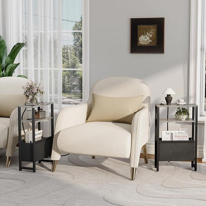 Narrow Side Table with Charging Station Slim End Table Sofa with Magazine Rack - Image 8