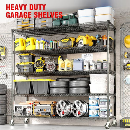 5 Tier Metel Shelving with Wheels, Garage Storage Shelves Heavy Duty Rack Load - Image 8