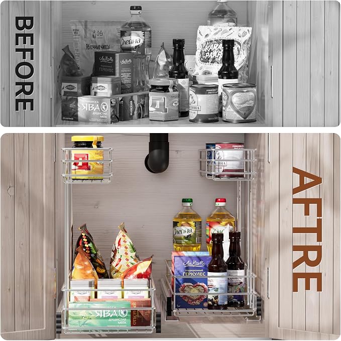 Under Sink Organizer 9"W X18.5"D，Pull Out Cabinet Organizer 2 Tier，Under Sink - Image 3