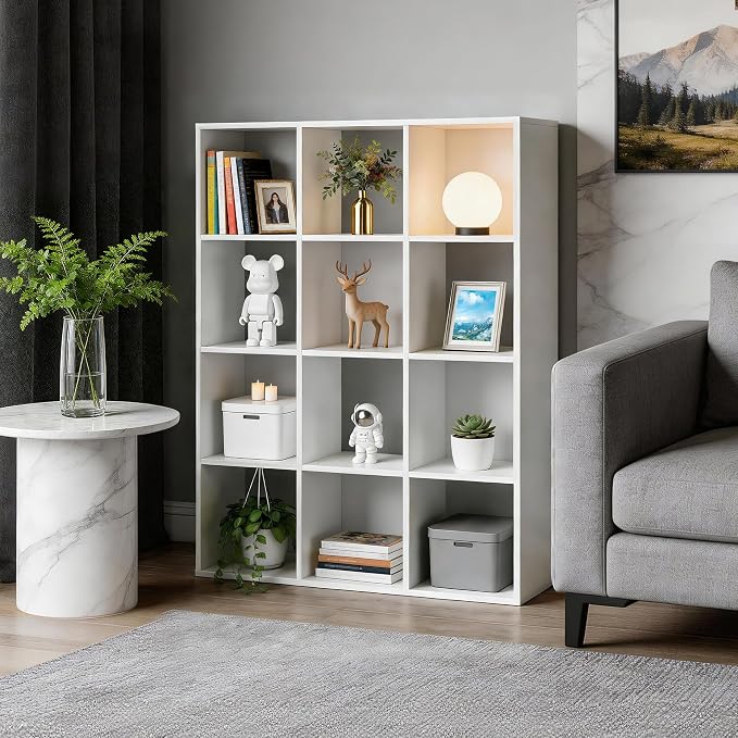 SUPER DEAL 12-Compartment Open Shelf Bookcase, 47 inch Wide Cube Storage - Image 2