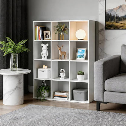 SUPER DEAL 12-Compartment Open Shelf Bookcase, 47 inch Wide Cube Storage - Image 2