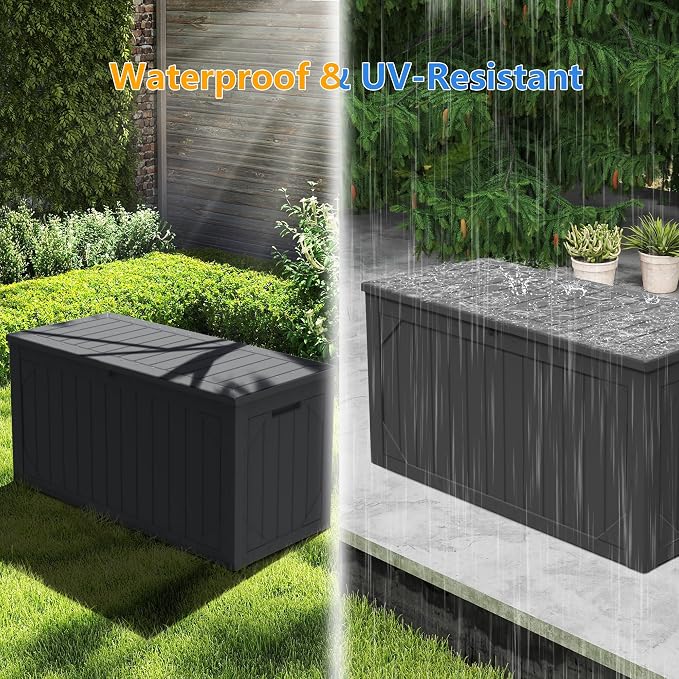 100 Gallon Outdoor Storage Box Waterproof, Resin Deck Box Storage Bin - Image 3