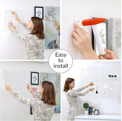 ODOXIA Picture Frame, 15.75x11.81in White Metal & Wood Grid Panel, Wall Mount - Image 3