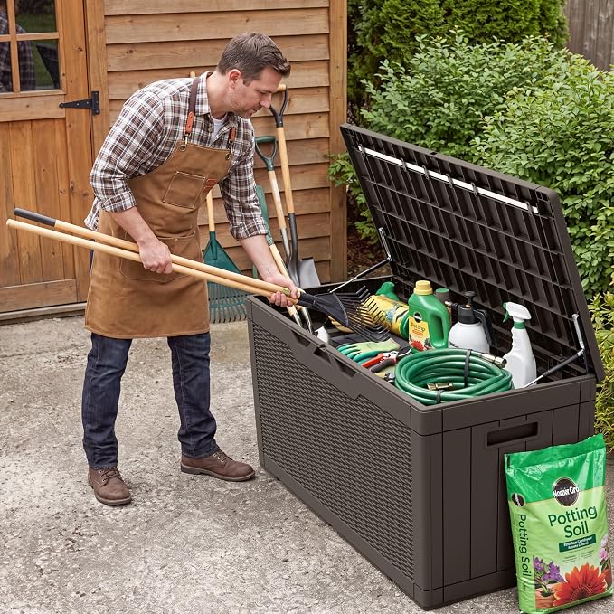 Flamaker Outdoor Storage Box 100 Gallon Waterproof Resin Deck Box Delivery - Image 6