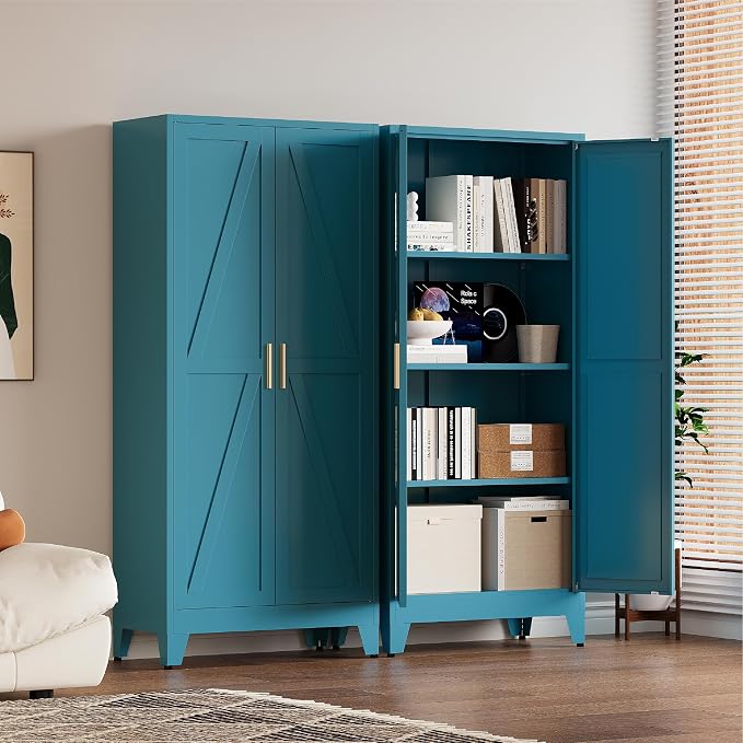61" H Kitchen Pantry Storage Cabinet, Farmhouse Pantry Cabinet, Tree Doors - Image 4