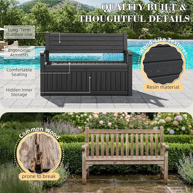 80-Gallon Lockable Outdoor Storage Bench, Waterproof Outdoor Deck Storage Boxes - Image 4