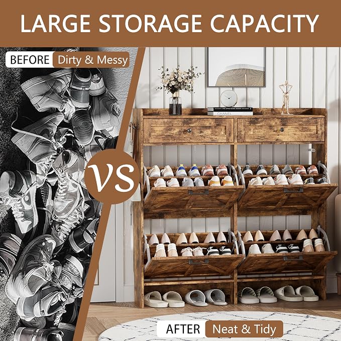 Shoe Cabinet with 4 Flip Drawers & 2 Top Drawers, Hidden Slim Shoe Rack - Image 7