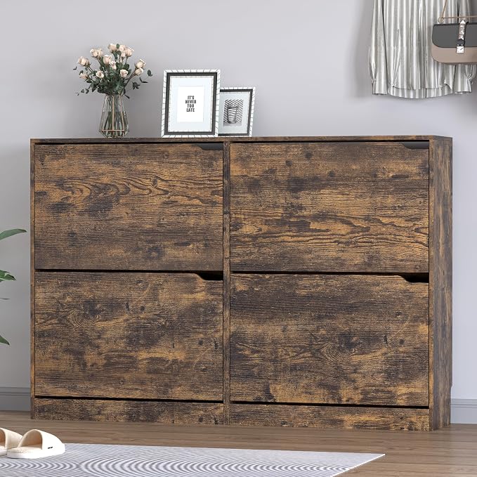 BORNOON Shoe Cabinet with 4 Flip Drawers, Narrow Hidden Shoe Storage Cabinet - Image 3