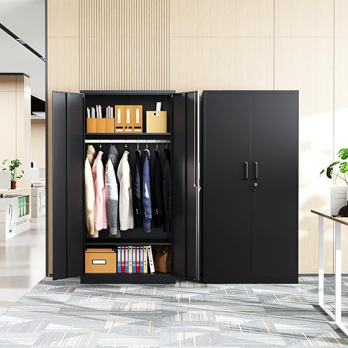 Metal Wardrobe Cabinets with Lock, Clothing Locker 72" X 36" X 18" Storage - Image 7