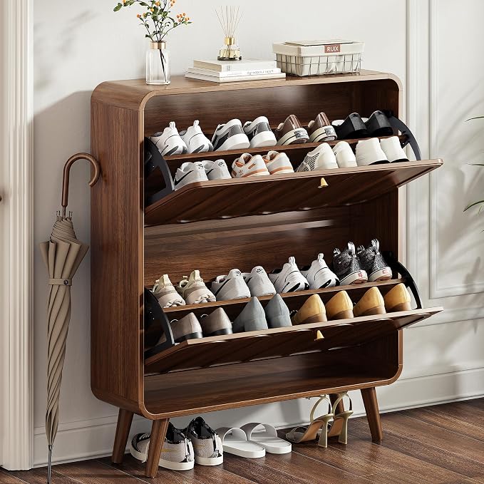 Decofy Shoe Cabinet with 2 Flip Drawers, Expanded Panel - Image 4