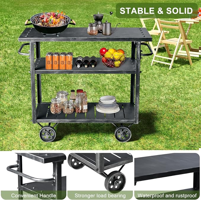 Diwhy Industrial 3 Tier Rolling Utility Storage Cart Wine Beverage, Metal Wine - Image 3
