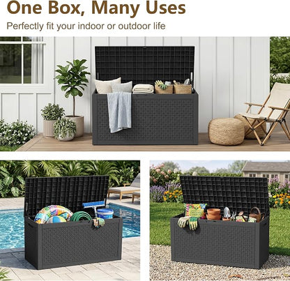 140 Gallon Outdoor Storage Box, Large Resin Deck Box, Waterproof Lockable - Image 2