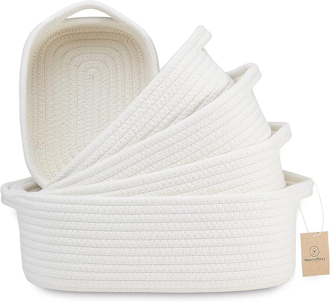NaturalCozy 5-Piece Rectangle Storage Basket Set- Natural Cotton Rope Woven by NaturalCozy