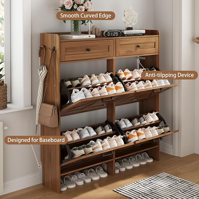 Shoe Cabinet with 4 Flip Drawers & 2 Top Drawers, Hidden Slim Shoe Rack - Image 5