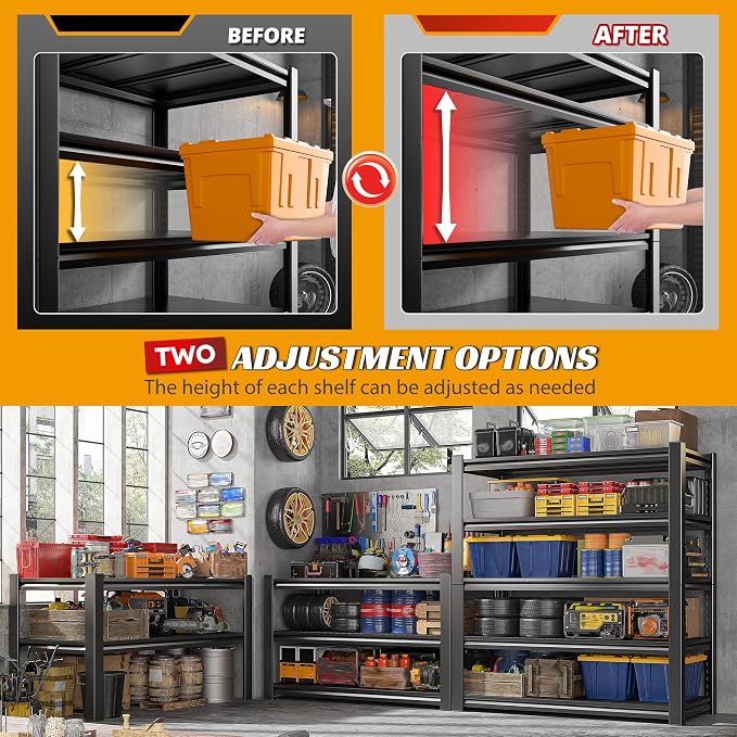 REIBII 72" H Storage Shelves, 2500LBS Heavy Duty Garage Shelving Unit, 5 Tier - Image 5
