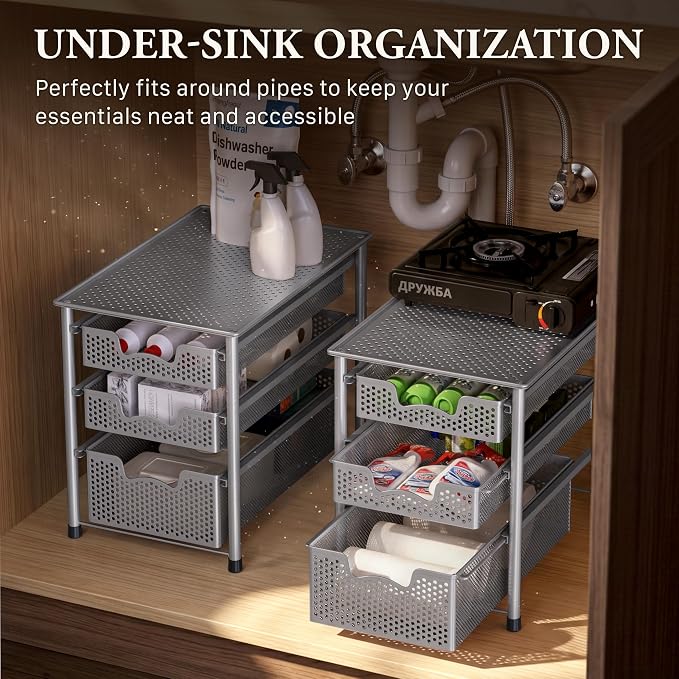 Simple Houseware Stackable 3 Tier Sliding Basket Organizer Drawer - Image 6