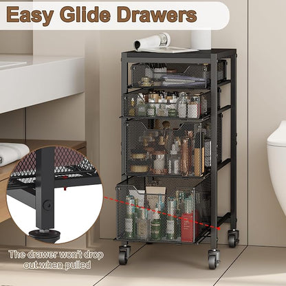 Slim Rolling Storage Cart with Drawers, Under Desk Storage with Wooden Tabletop - Image 6