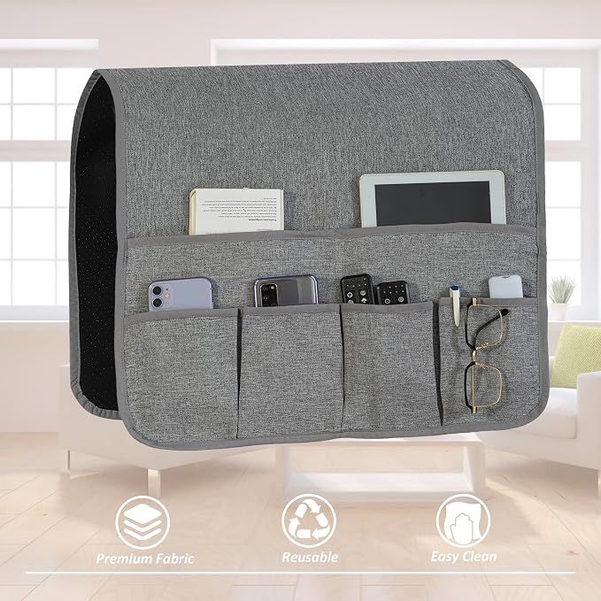 Faux Linen Armchair Caddy for Couch Remote Control Holder Non-slip Sofa Armset - Image 3