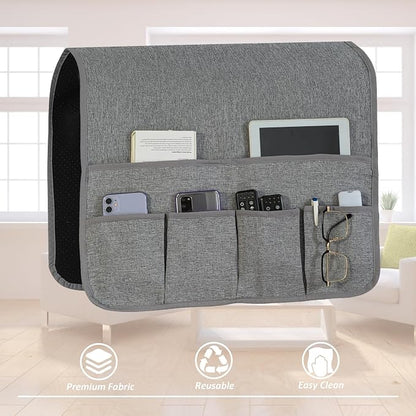 Faux Linen Armchair Caddy for Couch Remote Control Holder Non-slip Sofa Armset - Image 3