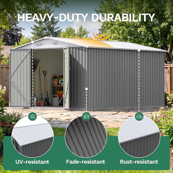 JUMMICO 10x12 FT Outdoor Storage Shed, Heavy Duty Metal Shed - Image 6