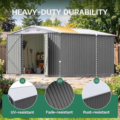 JUMMICO 10x12 FT Outdoor Storage Shed, Heavy Duty Metal Shed - Image 6