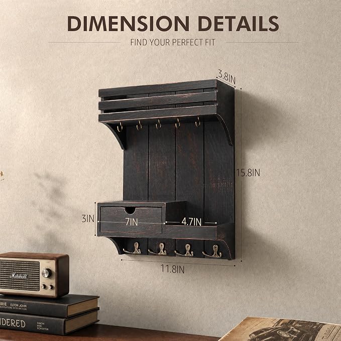 Rebee Vision Pine Wood Key Holder Wall Mount - Image 4