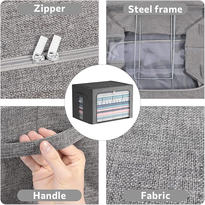 FHSQX 2 Pack Clear Window Storage Bins Stackable Linen Fabric Storage - Image 5
