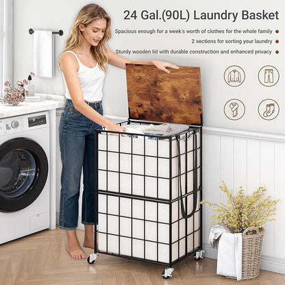 90L Laundry Basket with Wheels, Large Capacity Laundry Hamper with Removable - Image 6